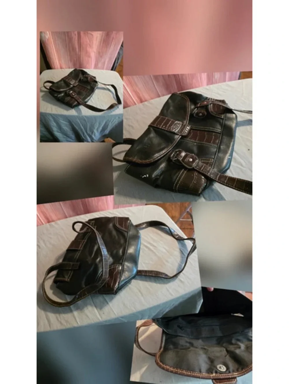 Western Dark Brown Faux Croc Flap Shoulder Bag - Silver Buckle Accent